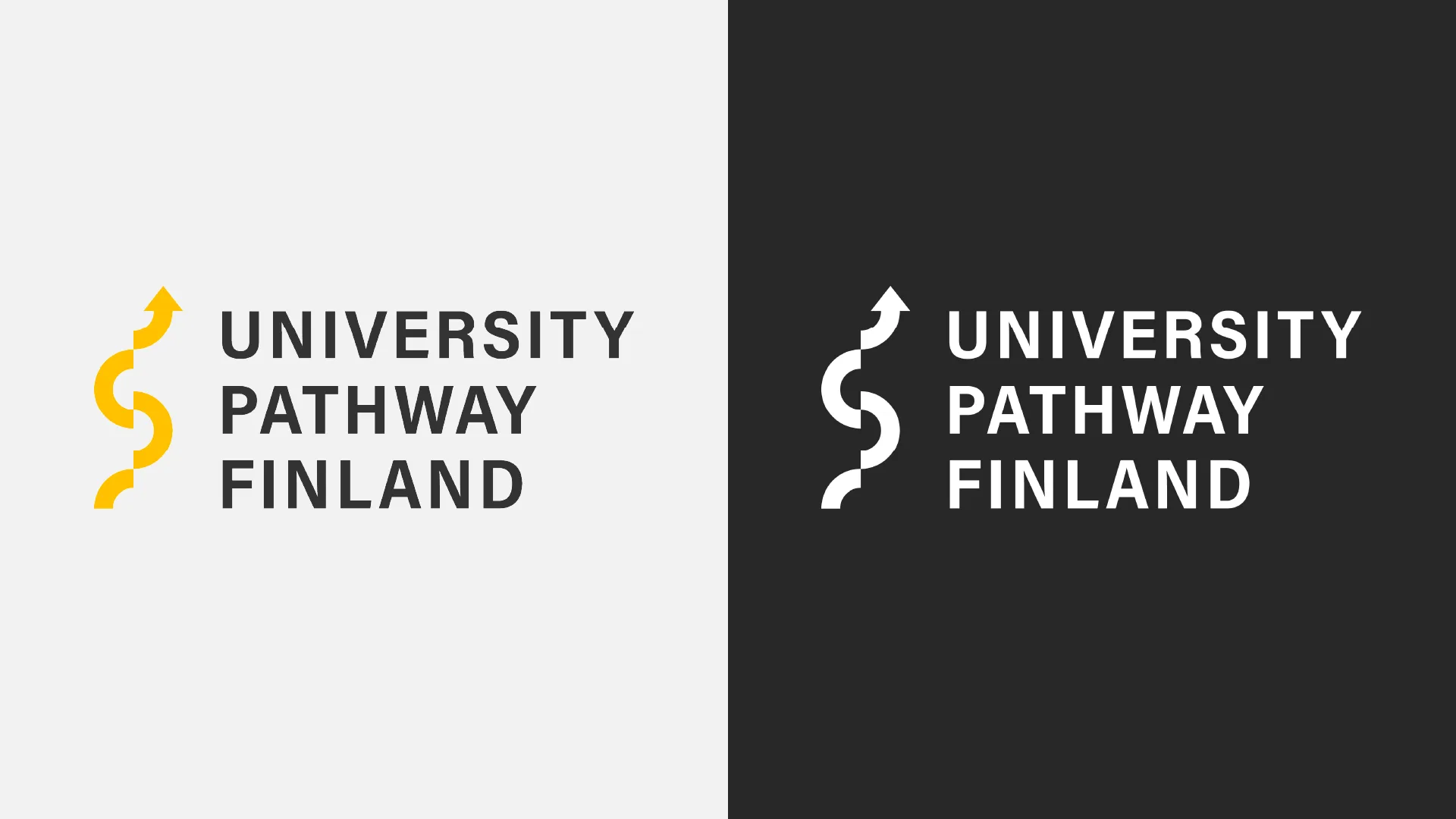 University Pathway Finland -logo vaalealla ja tummalla pohjalla.
